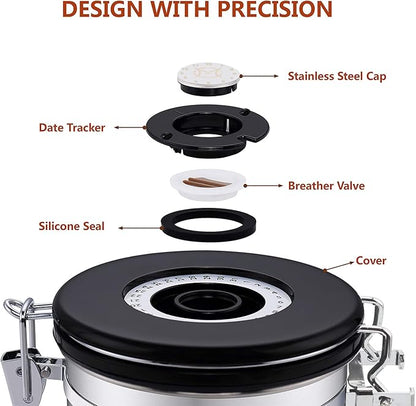 Airtight Coffee Bean Storage - with Co2 Valve Vacuum Sealed Coffee Container with Scoop For Beans Grounds Large Blue 21oz