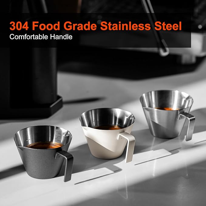 MHW-3BOMBER Espresso Measuring Cups, Double Spouts Stainless Steel Espresso Pour Cup, Espresso Shot Cups with Handle Scale, Metal Measuring Cups with V-Shaped Mouth, 3.4OZ/100ML Purple G5667-OS