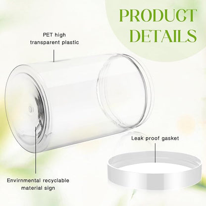 Patelai 4 Pieces Round Wide-mouth Leak Proof Plastic Container Jars with Lids for Travel Storage Makeup Beauty Products Face Creams Oils Salves Ointments DIY Making(27 Ounce,Clear)