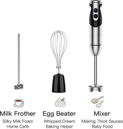 MegaWise Blender Handheld 12-Speed Stainless Steel Electric Hand Blender, 3 in 1 Immersion Handheld Blender，with Sturdy Titanium Plated Stainless Steel Blades(black)