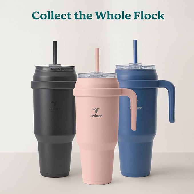 Reduce Reusable 50 oz Cold1 Water Tumbler – Ergonomic Handle – Double-Wall Insulation – Sturdy Desktop/Tabletop Mug with Lid and Straw -BPA-Free –Stainless Steel for Gym, Home, Office– Gentle Lavender