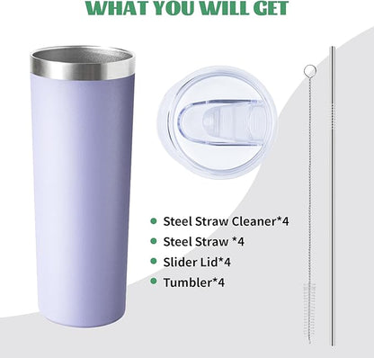 20 oz Skinny Tumbler with Lid and Straw,Stainless Steel Vacuum Insulated Tumbler Cup Double Wall Leak-proof Coffee Mug,Travel Thermal Water Tumbler for Office,Outdoor (Lavender/Cream/Pink/Baby blue)