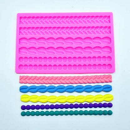 3D Pearl Knit Rope Silicone Mold Fondant Mould Cake Border Decorating Molds Gumpaste Kitchen DIY Baking Decorating Cake Tools Hot
