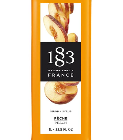 1883 Peach Syrup for Drinks, Made in France, 1 Liter Plastic Bottle