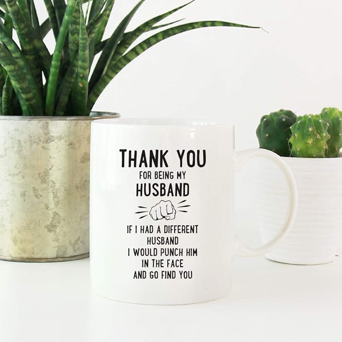 Andaz Press Funny Family 11oz. Coffee Mug Gift, Thank You for Being My Husband, Punch in Face, 1-Pack, Christmas Birthday Drinking Cup Present Ideas