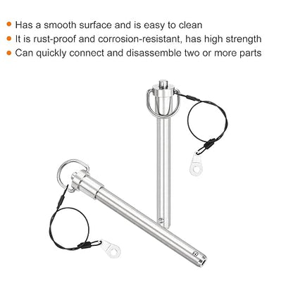 uxcell 2 Pcs Quick Release Pin, 1/2" x 4" (Dia. x L) Push-Button Ball Locking Pin, 304 Stainless Steel, Silver