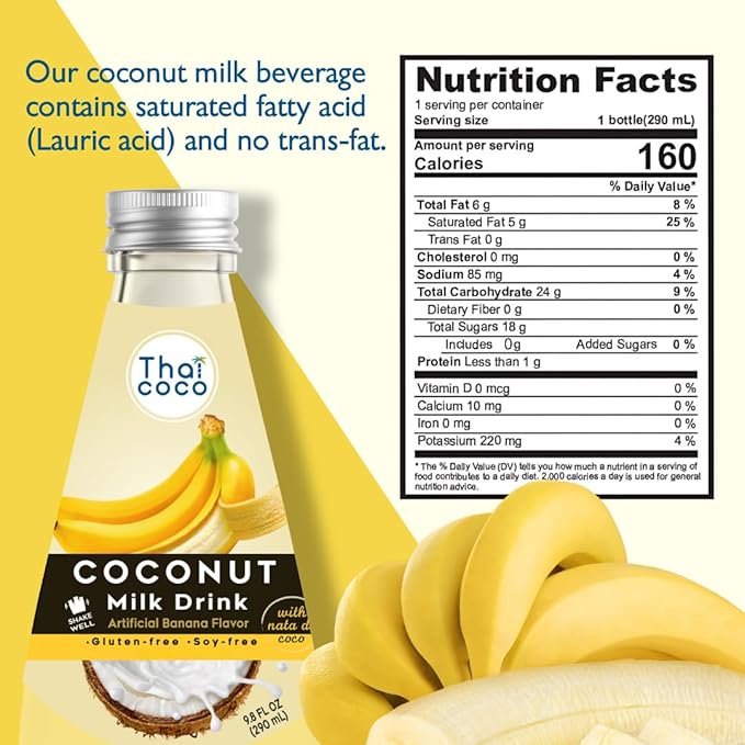 Thai Coco - Banana Coconut Milk Drink with Nata De Coco - 9.8 fl. oz. 4 Pk