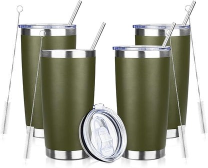 20oz Tumbler Bulk with Lid and Straw, Stainless Steel Double Wall Vacuum Insulated Travel Mug, Powder Coated Coffee Cups for Hot and Cold Drinks,Funny Gifts for Women Men(Navy Green,4)
