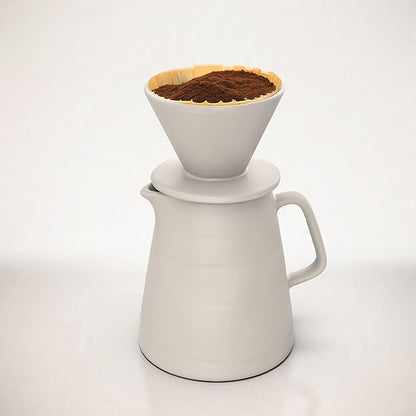 Pour Over Drip Coffee Maker Gift Set with Two Coffee Mugs, Non-Electric Pour Over Coffee Dripper, Easy Manual Brew Maker, Dishwasher and Microwave Safe, Filters not included (Ivory)
