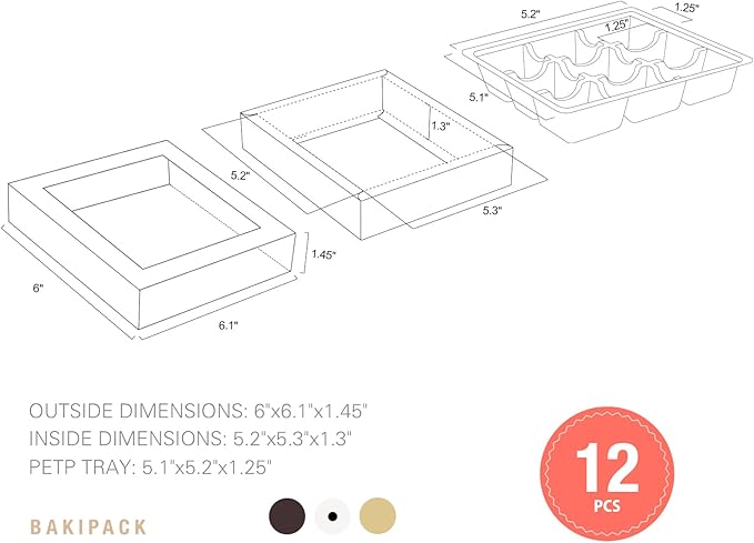 BAKIPACK 12 Truffle Boxes, Chocolates Box, Dark Brown Truffle Gift Packaging with 9-Piece Plastics Tray