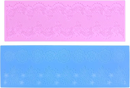 Embossing Lace Fondant Mold, Multi Circle Flowers Lace Mat Wedding, Silicone Molds for Cake Decorating Tool, Cake Lace Molds Set of 2
