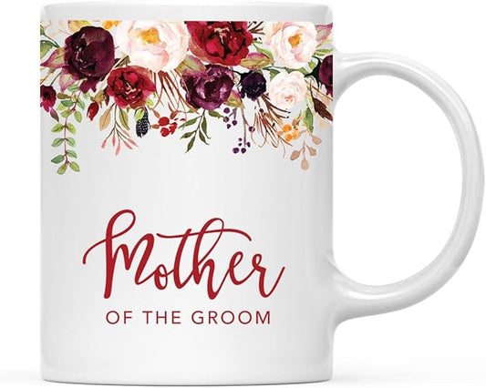 Andaz Press 11oz. Wedding Ceramic Coffee Tea Mug Gift, Fall Autumn Marsala Burgundy Flowers Roses Florals, Mother of the Groom, 1-Pack, Includes Gift Box