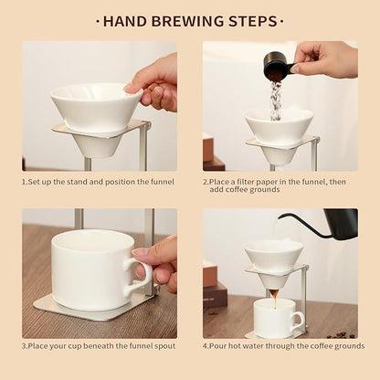 6-Piece Pour Over Coffee Maker Kit & Dripper Set with Foldable Stand, Cup, Spoon & Storage Bag - All-in-One Portable Coffee Brewing Kit for Camping, Home, Office