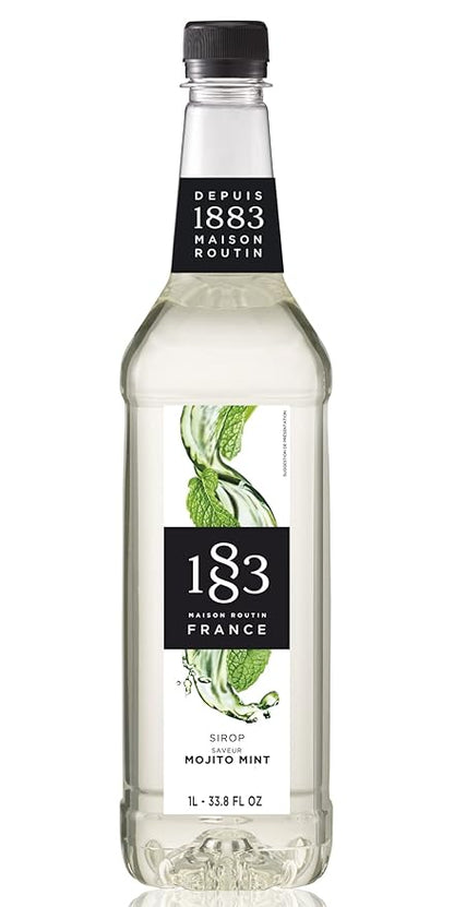 1883 Mojito Mint Syrup for Drinks, Made in France, 1 Liter Plastic Bottle