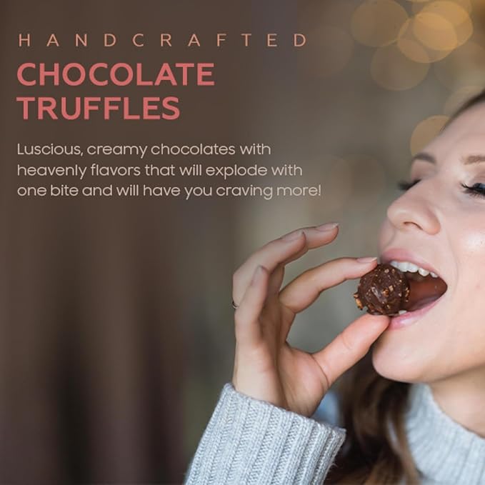 CRAVINGS BY ZOE Gourmet Chocolate Truffle Gift Box | 16 Count | Assorted Gourmet Milk & Dark Chocolate Candy Food Gift Basket Anniversary, Birthday, Get Well, Holiday, Thank You Men Women Mom Her