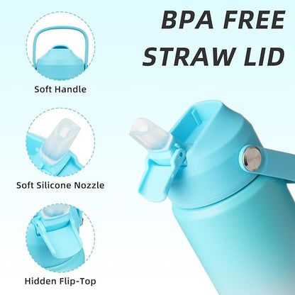 BJPKPK Insulated Water Bottle with Straw Lid, 18oz Thermos Water Bottles with Soft Nozzle, Flex Handle & Non-slip Boot, BPA Free Leak Proof Stainless Steel Metal Thermos, Tumblers, Cups,Sea Salt