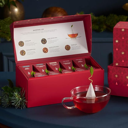 Tea Forte Warming Joy Holiday Premium Presentation Box Gift Set Sampler, 20 Count, 4 of Each Blend Individually Wrapped Handcrafted Pyramid Infuser Bags
