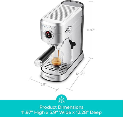 CASABREWS 5418 PRO Espresso Machine 20 Bar, Upgraded Espresso Maker with Powerful Steam Milk Frother, Stainless Steel Coffee Machine with Fast Heating System for Cappuccino, Latte, Silver