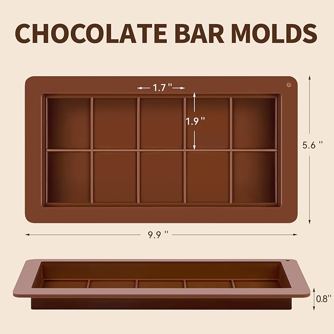 2 Pcs Large Dubai Chocolate Bar Molds, 0.8 Inch Deep Silicone Stuffed Chocolate Bar Molds, Big and Thick Candy Bar Moulds for Filling Homemade Knafeh Pistachio Bars
