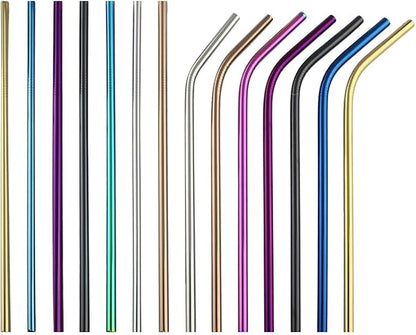 Gugrida Metal Straws Stainless Steel Straws 8.5" Drinking Straws Reusable 4 Set - Ultra Long Muti Color-Cleaning Brush for 20/30 Oz for Trail Tumblers Yeti RTIC SIC Ozark (4 Bent|1 Brush）