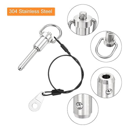 uxcell 1 Pcs Quick Release Pin, 1/4" x 1"(Dia. x L) Push-Button Ball Locking Pin 304 Stainless Steel Ring Handle Locking Pin with Wire for Audio Bimini Top Marine, Silver