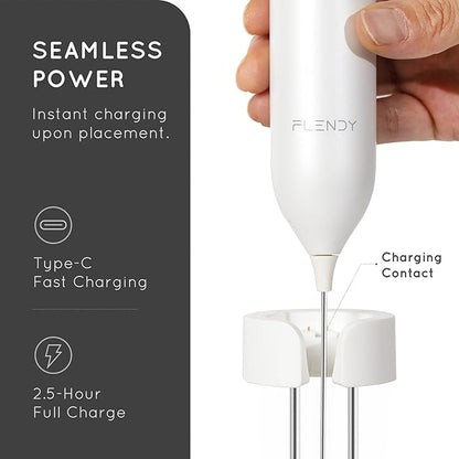 Rechargeable Milk Frother Handheld, Coffee Frother Handheld with USB-C Charging Stand, Electric Drink Mixer Handheld, Mini Electric Whisk Frother for Coffee, Matcha, etc