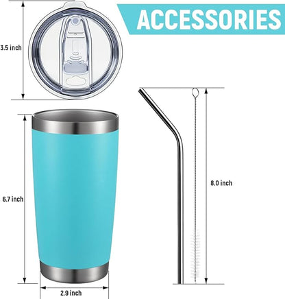COMOOO 20oz 6 Pack Double Wall Vacuum Insulated Travel Mug, Stainless Steel Tumbler with Lid, Durable Powder Coated Insulated Coffee Cup for Cold & Hot Drinks (Light Blue, 6 Pack)