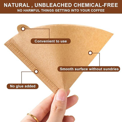 Gute 200Pcs Cone Coffee Filters, 2-4 Cups Unbleached Brown V02 Disposable Coffee Filter Paper, V-Shaped Pour Over Coffee Dripper and Drip Coffee Maker, Size 02