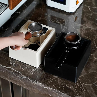 watchget Espresso Knock Box, Coffee Ground Knock Box, Dual Function Storage and Tamping Tool with Non-Slip Base, Made of Durable ABS Plastic, Perfect for Baristas and Coffee Enthusiasts, White