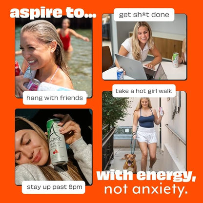 ASPIRE® Mango Lemonade, Healthy Energy Drink 80mg Natural Caffeine, Zero Sugar No Carbs Keto Friendly, 12 Pack Green Tea Sugar Free Drink Low Caffeine Zero Calorie
