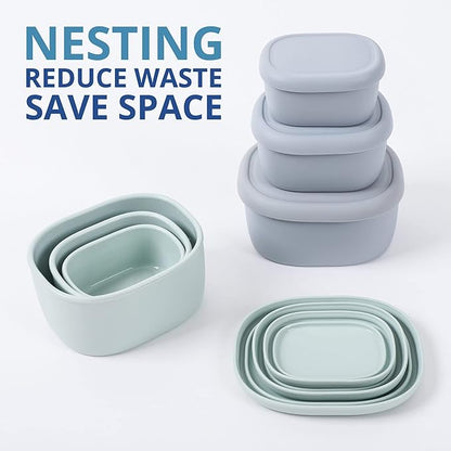 BLUE GINKGO Nesting Silicone Containers - Set of 3 Hard-Shell Silicone Food Storage Containers | BPA Free, Airtight, Dishwasher and Freezer Safe (6.7oz, 10oz, 20oz) - Green