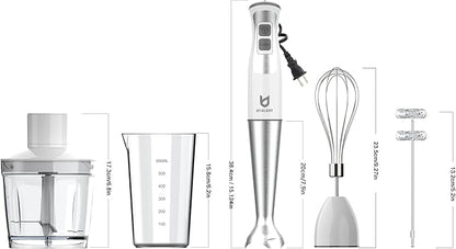 Immersion Hand Blender, UTALENT 5-in-1 8-Speed Immersion Blender with 500ml Food Grinder, 600ml Container,Milk Frother,Egg Whisk,Puree Infant Food, Smoothies, Sauces and Soups - White