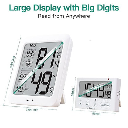 TXL Large Digital Hygrometer Indoor Thermometer with Humidity Gauge, Smart Room Temperature Humidity Sensor Monitor with Touch LCD Backlight for Home Office Warehouse Greenhouse Garden Wine Cellar