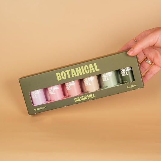 Colour Mill Botanical-Pack Oil-Based Food Coloring, 20 Milliliters Each of 6 Colors: Dusk, Latte, Lilac, Olive, Rose & Sage, 120 grams
