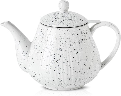 KOOV Ceramic Teapot with Infuser, 40 ounce Tea Pot with Infuser for Loose Tea, Large Enough For 6 Cups, Tea Pot with Tea Strainers, Splash Series (Splashed White)