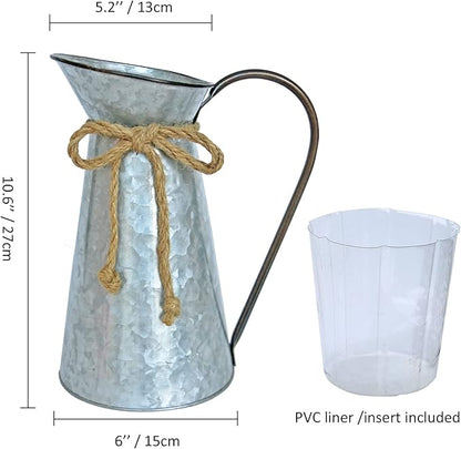 Vintage Galvanized Flower Vase, Farmhouse Decorative Pitcher Vase, Rustic Metal Milk Jug for Home Decor…