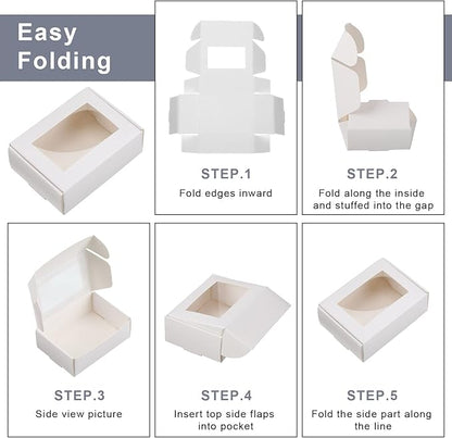 Zonon 30 Pcs Soap Boxes for Homemade Packaging, Mini Kraft Treat Boxes with Window for Bakery Candy Soap Making Gift Packaging(3.7 x 2.6 x 1.37 Inch,White)
