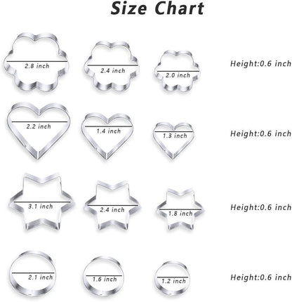 MCIGICM Cookie Cutters Shapes Baking Set, 12PCS Flower Round Heart Star Shape Biscuit Stainless Steel Metal Molds Cutters for Kitchen Baking Halloween Christmas