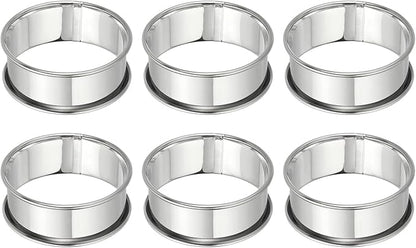 HARFINGTON 6pcs Crumpet Rings 2.36" Nonstick Round Cake Ring Stainless Steel Double Rolled English Pastry Rings for Kitchen Baking Crumpet Dessert, Silver