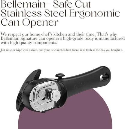 Bellemain Stainless Steel Can Opener – Manual Can Opener For seniors - Ergonomic Smooth edge Can Opener Hand Held Heavy Duty – Easy to use can opener safe cut