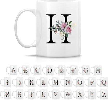 Retreez Initial A-Z Floral Botanical Bouquet Alphabet Monogrammed Monogram Mug 11 Oz Ceramic Tea Coffee Mugs - Appreciation Thank You Wedding Birthday Gifts for her friend coworker sister - H Initial