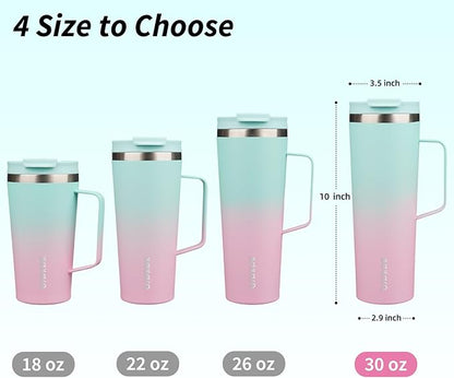 BJPKPK Insulated Tumbler with Handle, 30oz Insulated Tumblers with Lid and Straw, Stainless Steel Metal Water Bottles, Coffee Travel Mugs, Cups, Marshmallow