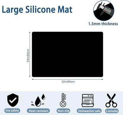 24"x32"(60cmx80cm) Silicone Mat for Kitchen Counter, Heat Resistant Non-Slip Countertop Protector, Waterproof Silicone Craft Mat for Kitchen Island, Semitransparent