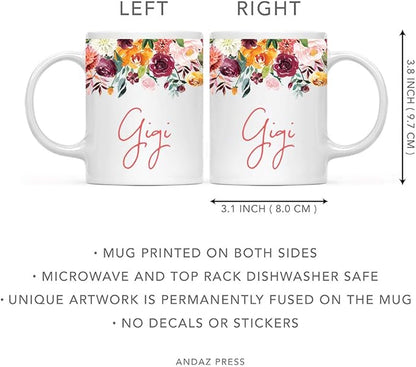 Andaz Press 11oz. Mother's Day Ceramic Coffee Tea Mug Gift, Fall Autumn Burgundy Orange Peach Flowers Roses Florals, Gigi, 1-Pack, Includes Gift Box, Birthday Christmas Gift Ideas