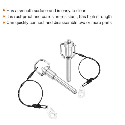uxcell 1 Pcs Quick Release Pin, 5/16" x 1.57"(Dia. x L) Push-Button Ball Locking Pin 304 Stainless Steel Ring Handle Locking Pin with Wire for Audio Bimini Top Marine, Silver