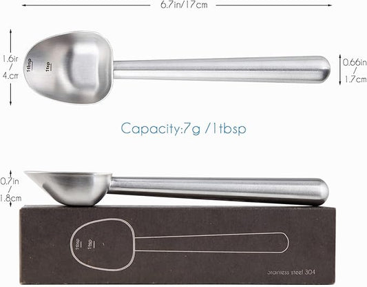 Easyworkz Stainless Steel Long Hollow Handle Coffee Scoop,7g Measuring Spoon for Ground Coffee and Loose Leaf Tea, Brushed Silver