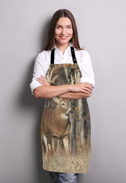 Deer Grass Hunting Bib Apron with Adjustable Neck for Men Women,Suitable for Home Kitchen Cooking Waitress Chef Grill Bistro Baking BBQ Apron