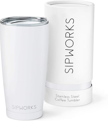 Stainless Steel Coffee Tumblers with Lids - 20z Double Walled Vacuum Insulated for Hot & Cold Drinks - Spill Resistant Travel Tumbler - Arctic White