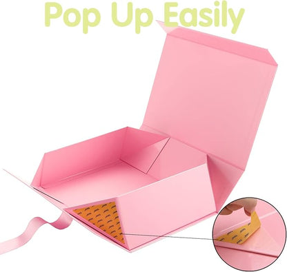HAPPY POTATO 6 Large Gift Boxes for Presents with Lids 13.5x9x4.1 Inches, Pink Gift Boxes with Ribbon, Bridesmaid Proposal Boxes, Magnetic Gift Wrap Boxes for Wedding (Glossy Pink, Pack of 6)