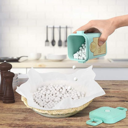 Ceramic Pie Weights Reusable 10mm Baking Beans Pie Crust Weights Natural Ceramic Stoneware with Wheat Straw Container